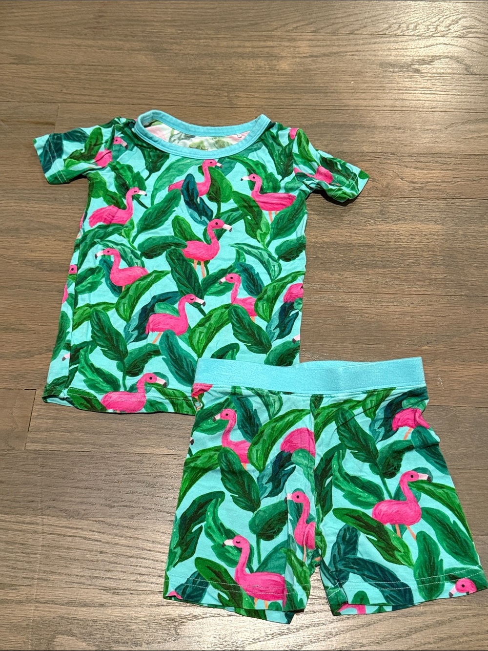 Little Sleepies Pink Flamingo & Green Leaf Short Pajama Set